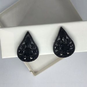 Teardrop Black Clip On Earrings